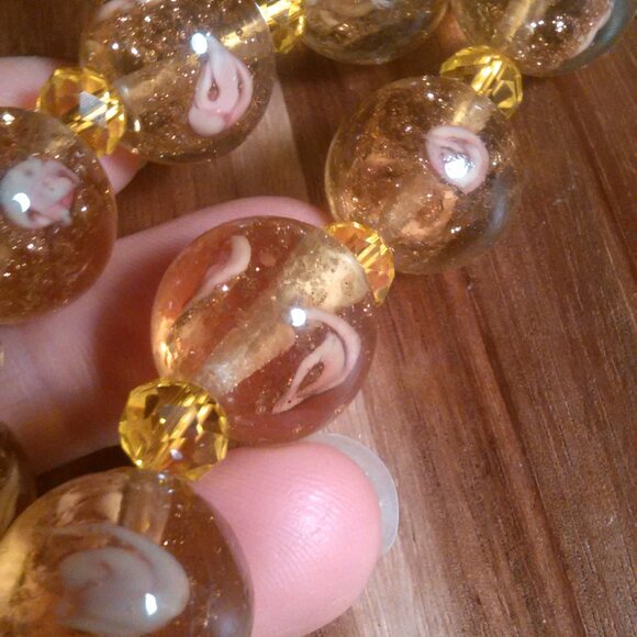 Champagne Color Murano Style Silvertone Necklace - Picture 13 of 15